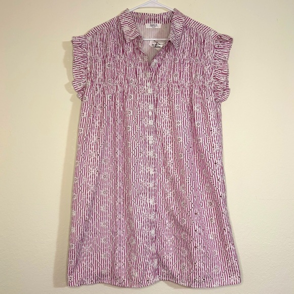Avara Tops - Avara Eyelet Ruffle Sleeve Purple Stripe Dress NWT